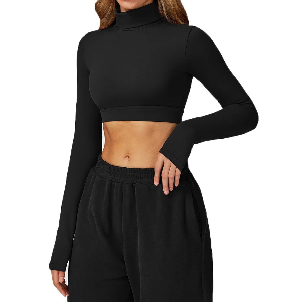 Gym Workout Crop Top for Women – Long Sleeve Quick Dry Yoga Shirt