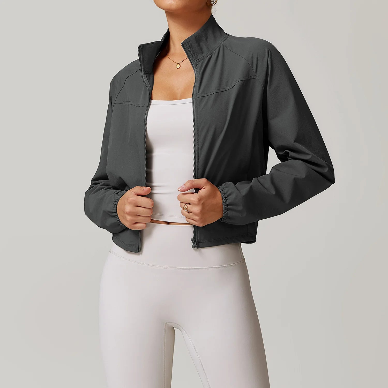 Women’s Cropped Yoga Jacket – Utility Pocket Performance Top