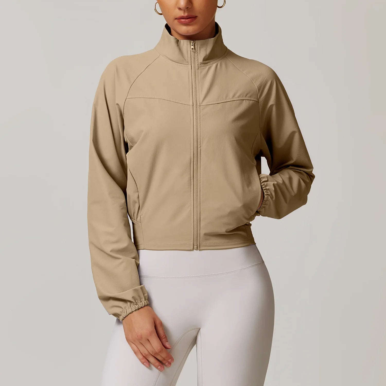 Women’s Cropped Yoga Jacket – Utility Pocket Performance Top