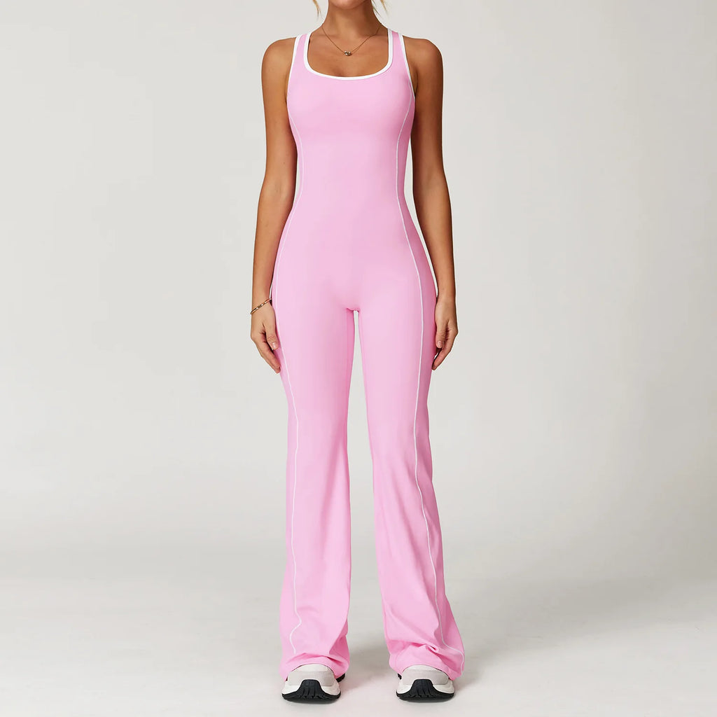 Sexy Backless Bodysuit Women's Set Tracksuits Fitness Sports Jumpsuit Yoga One-piece Suit Flared Pant Fast Dry Workout Clothes