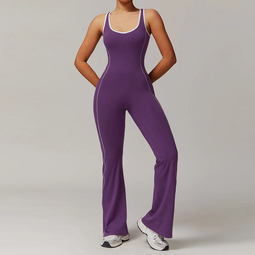 Sexy Backless Bodysuit Women's Set Tracksuits Fitness Sports Jumpsuit Yoga One-piece Suit Flared Pant Fast Dry Workout Clothes