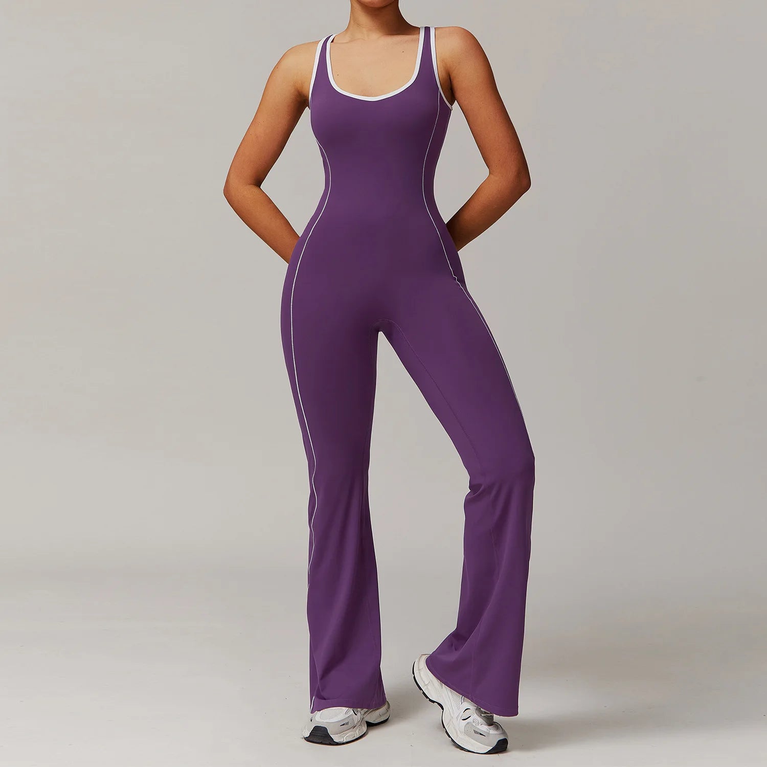 Sexy Backless Bodysuit Women's Set Tracksuits Fitness Sports Jumpsuit Yoga One-piece Suit Flared Pant Fast Dry Workout Clothes