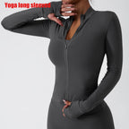 Yoga Long Sleeve Sports Jacket Women's Zip Fitness Yoga Shirt Slim Fit Gym Top Activewear Running Coats Workout Cycling Clothes