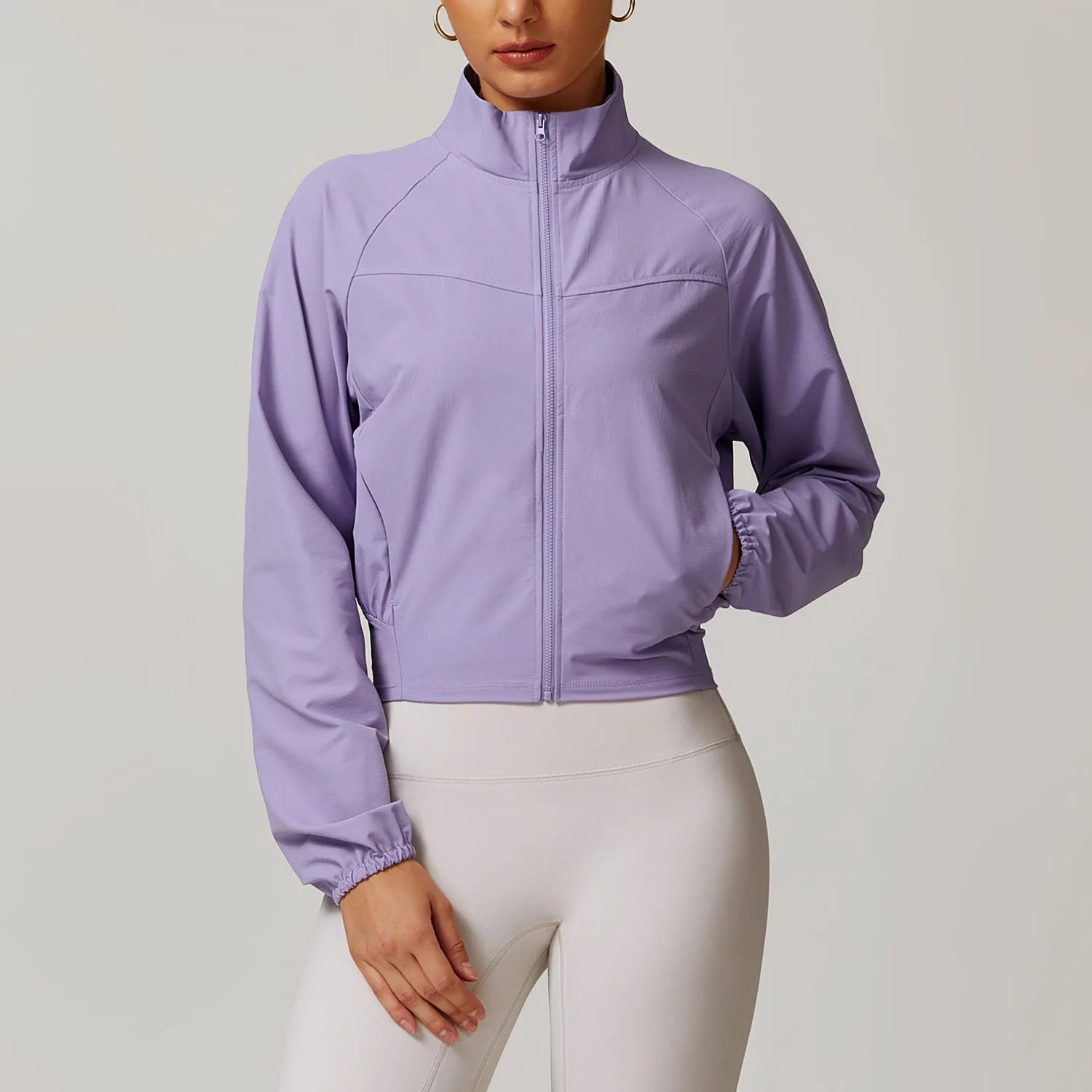 Women’s Cropped Yoga Jacket – Utility Pocket Performance Top