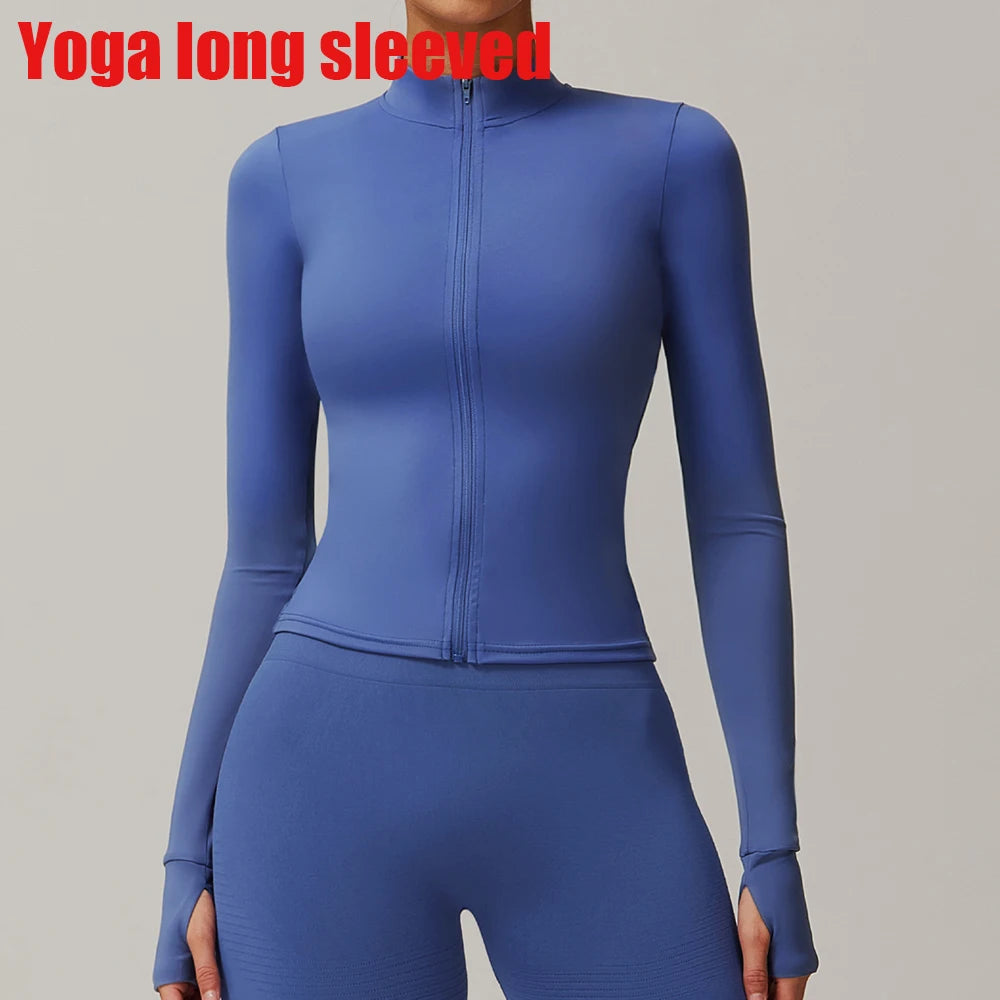 Yoga Long Sleeve Sports Jacket Women's Zip Fitness Yoga Shirt Slim Fit Gym Top Activewear Running Coats Workout Cycling Clothes