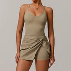 Women’s Workout Romper – One Piece Yoga Jumpsuit with Skirt | Tennis, Pilates & Gym Activewear