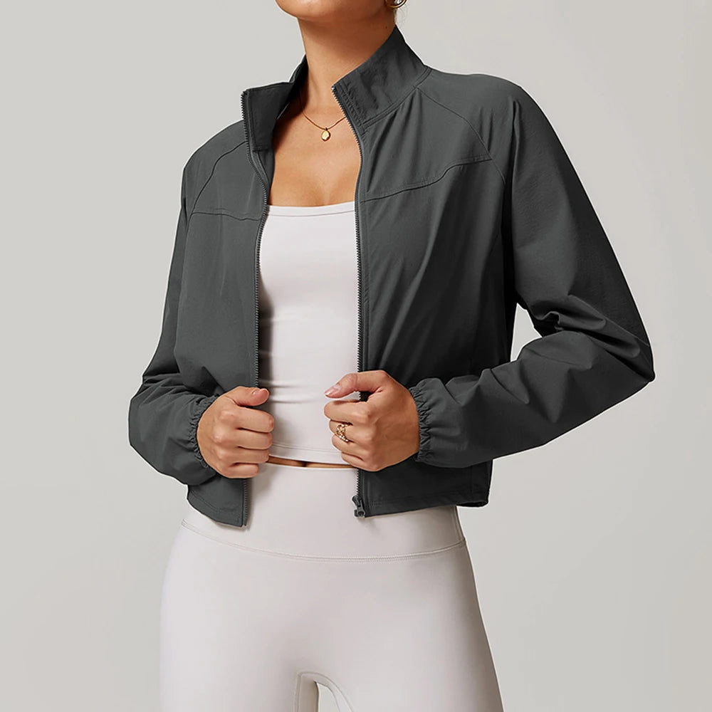 Women’s Cropped Yoga Jacket – Utility Pocket Performance Top