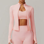 Yoga Long Sleeve Sports Jacket Women's Zip Fitness Yoga Shirt Slim Fit Gym Top Activewear Running Coats Workout Cycling Clothes