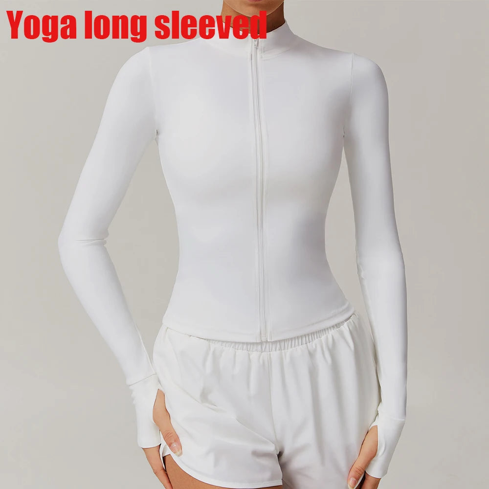 Yoga Long Sleeve Sports Jacket Women's Zip Fitness Yoga Shirt Slim Fit Gym Top Activewear Running Coats Workout Cycling Clothes