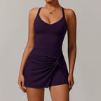 Women’s Workout Romper – One Piece Yoga Jumpsuit with Skirt | Tennis, Pilates & Gym Activewear