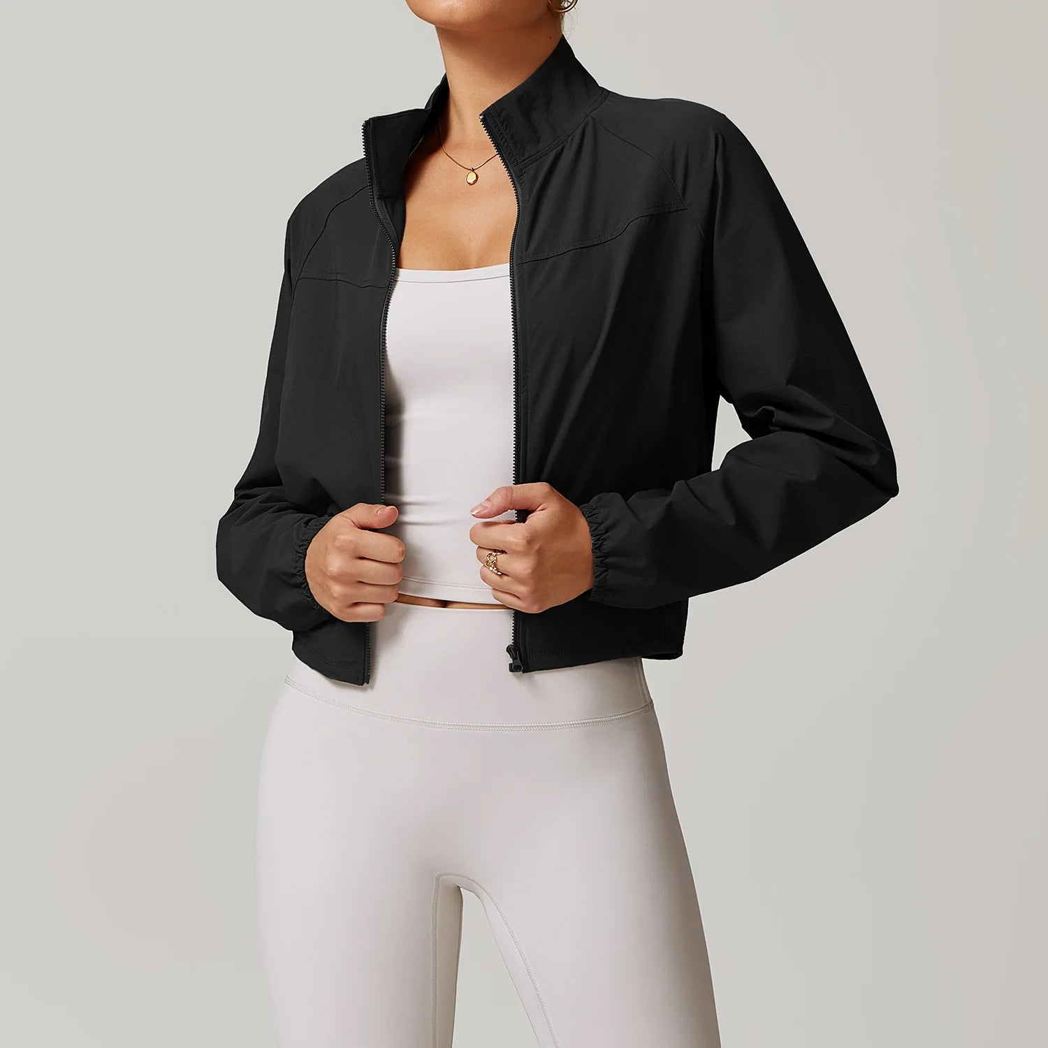 Women’s Cropped Yoga Jacket – Utility Pocket Performance Top