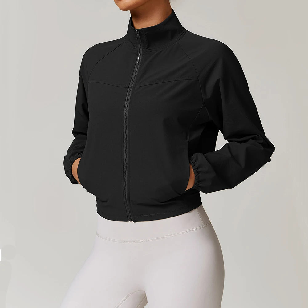 Women’s Cropped Yoga Jacket – Utility Pocket Performance Top