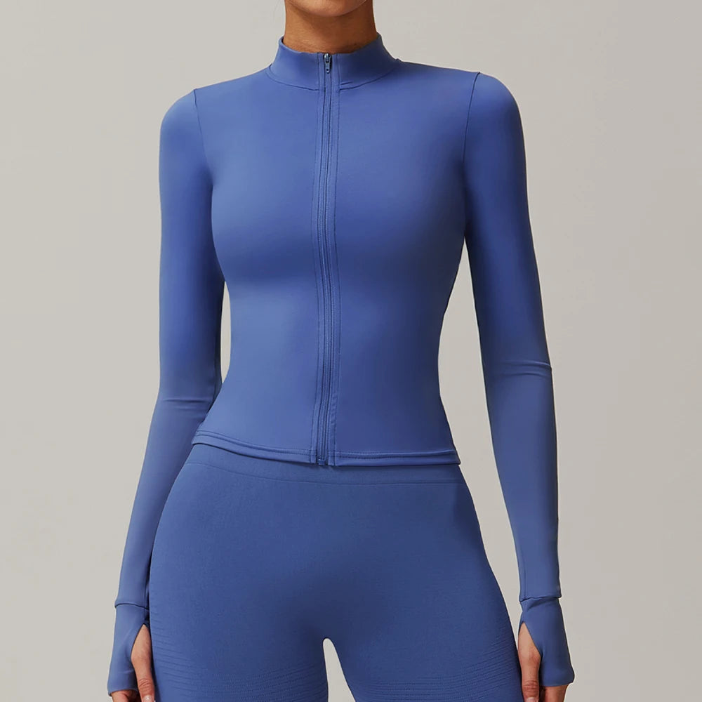 Yoga Long Sleeve Sports Jacket Women's Zip Fitness Yoga Shirt Slim Fit Gym Top Activewear Running Coats Workout Cycling Clothes